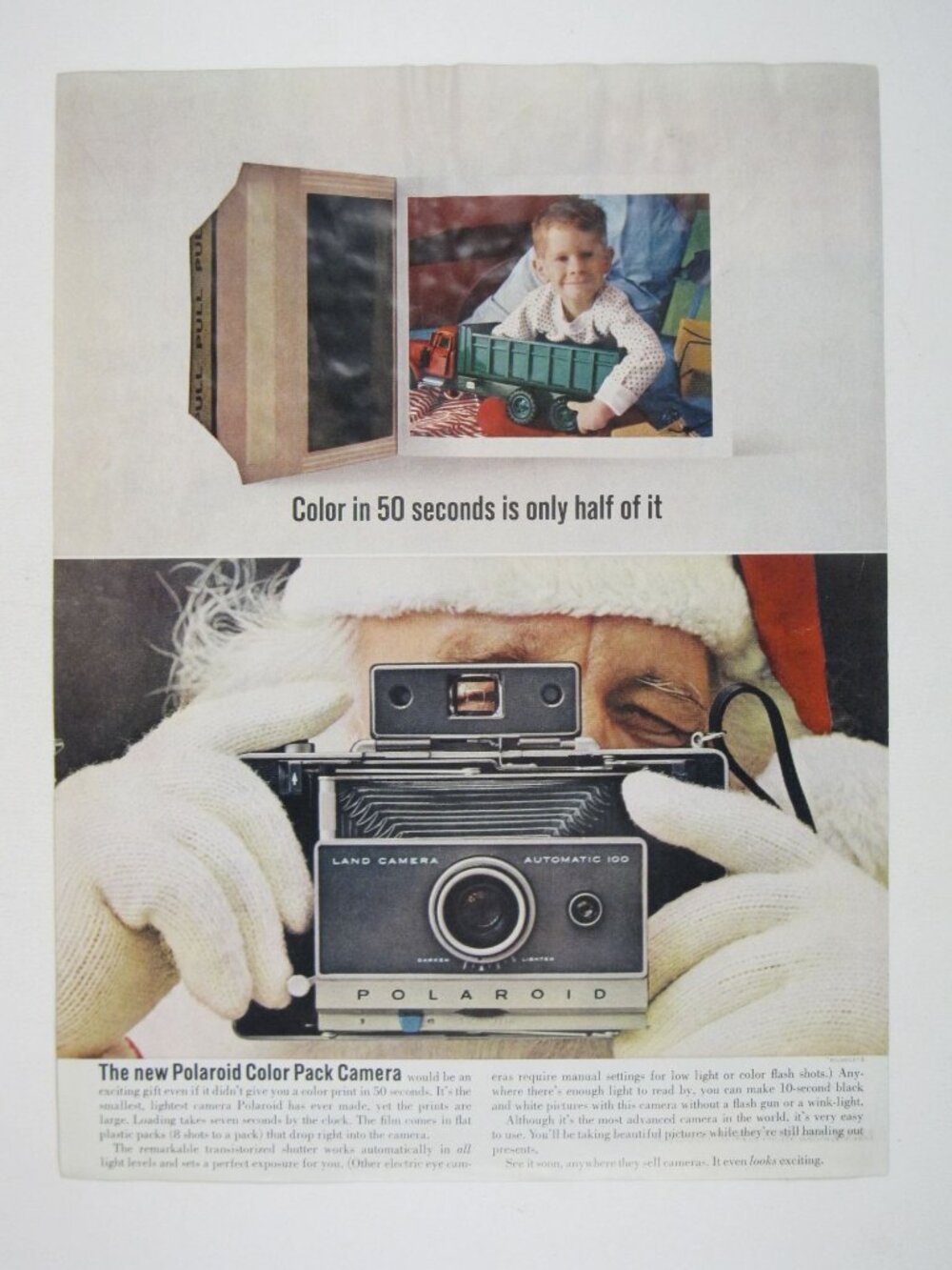 Print Ad Polaroid Camera 1960s Vintage Santa Claus Holiday Christmas 1963 AD